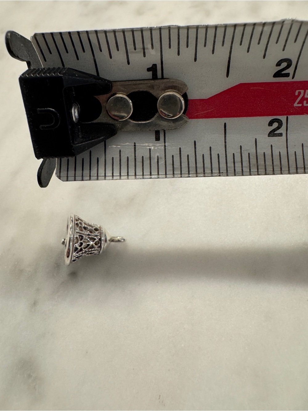 Tiny Sterling Silver Filigree Bell Charm - Silver - Picture 5 of 5